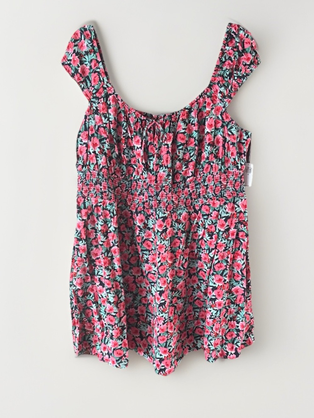 Old Navy Pink Floral Smocked Tank Top